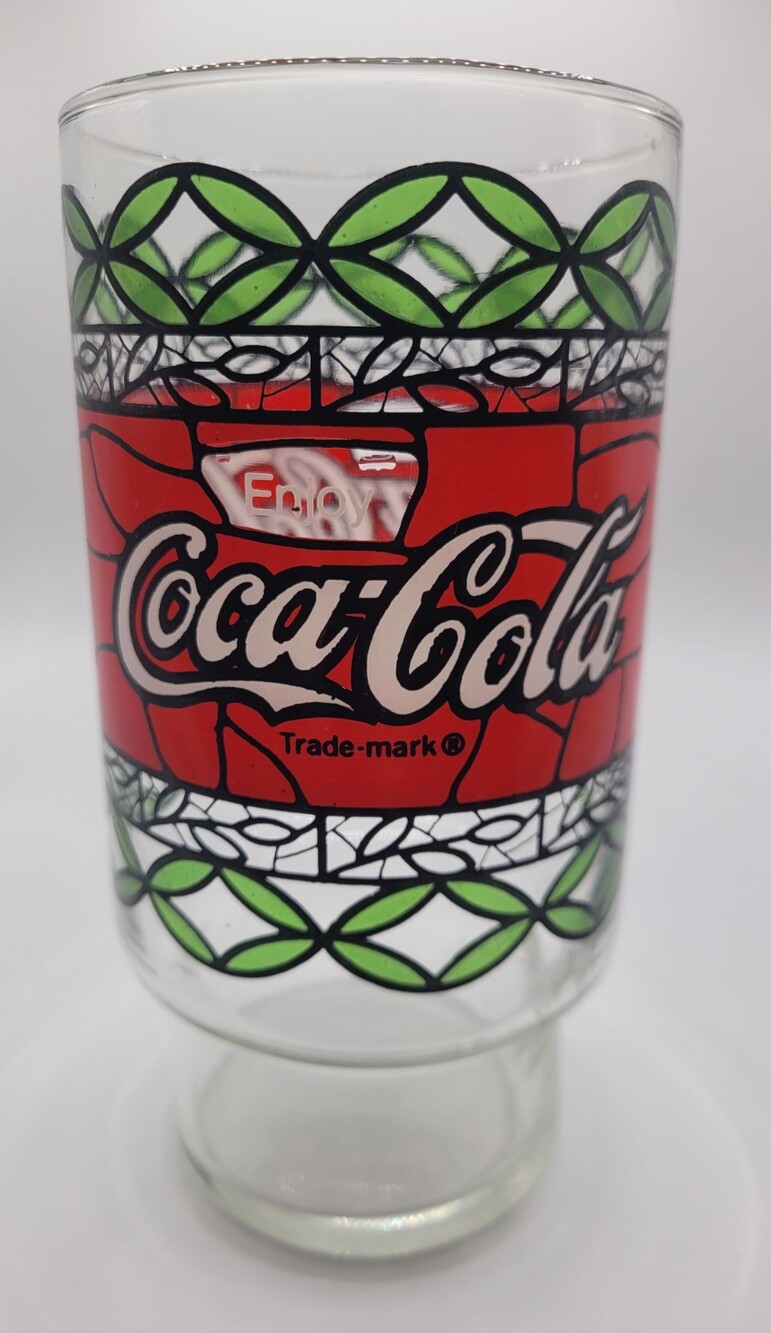 VINTAGE 1970s Pizza Hut COCA COLA Tiffany Style Tumbler Drink Glass COKE CUP